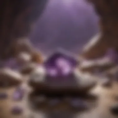 Serene Meditation Space with Amethyst A serene meditation space featuring amethyst crystals, symbolizing peace and tranquility.