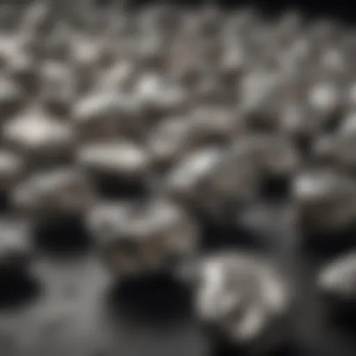 Glistening platinum nuggets showcased on a velvet surface