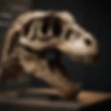 A beautifully preserved velociraptor skull mounted for display