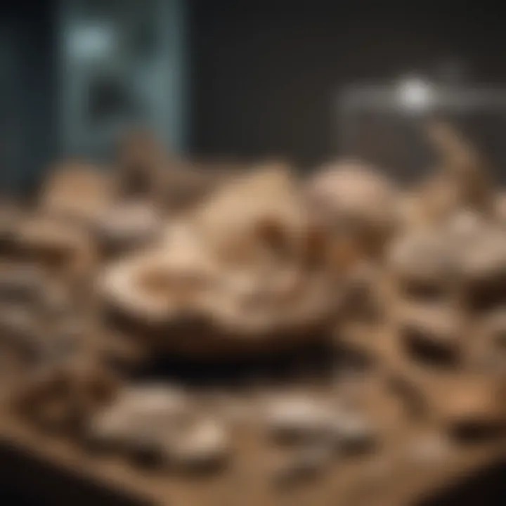 A collection of various fossils displayed for public viewing and education.