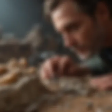 A collector examining fossils under natural light, capturing their beauty.