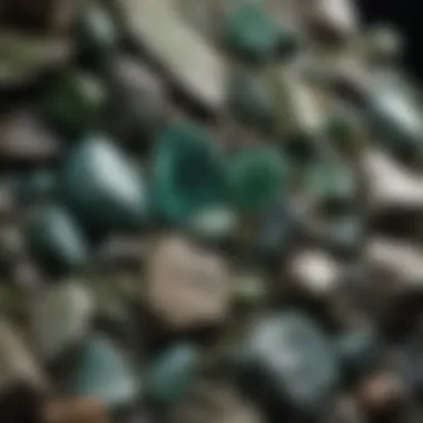 Diverse Textures and Hues of Green Mineral Stones A collection of green mineral stones showcasing diverse textures and hues