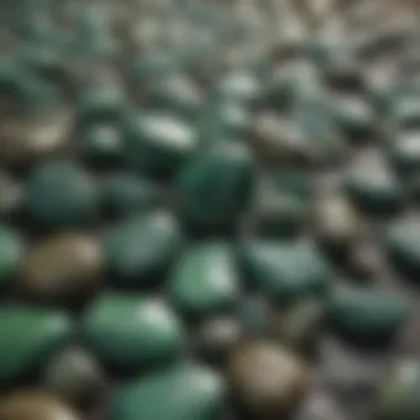 Decorative display of polished green stones used for metaphysical practices