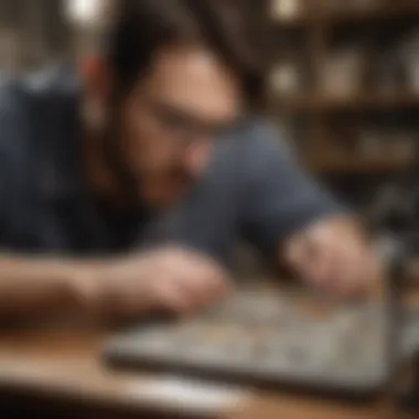 Researcher Examining Mineral Slides A researcher examining mineral slides with a microscope