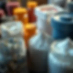 Close-up view of different polishing compounds in containers