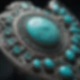 Close-up view of intricate turquoise jewelry