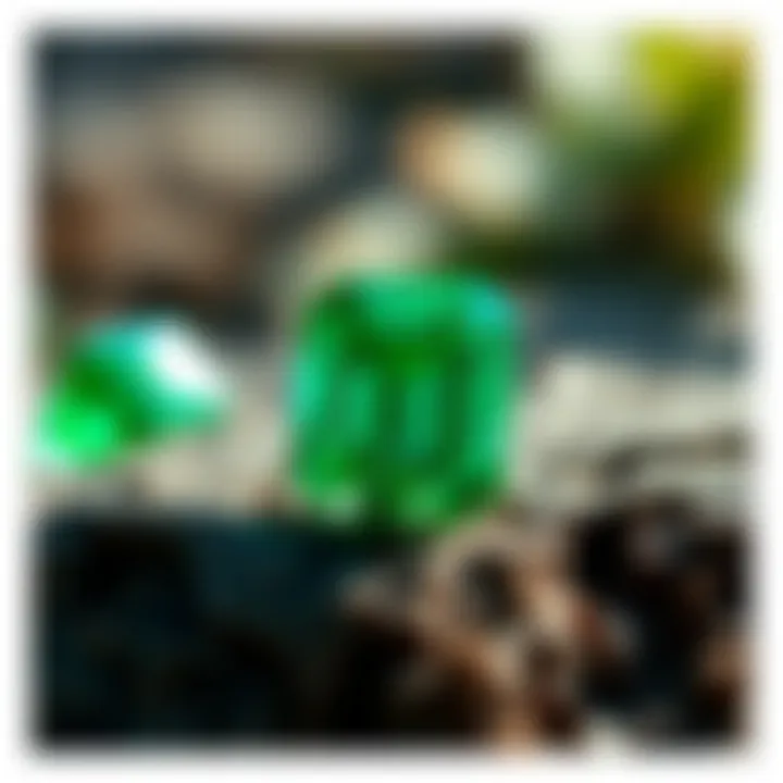 The Rich Depths of Emeralds A vibrant emerald with deep green hues set against a natural background