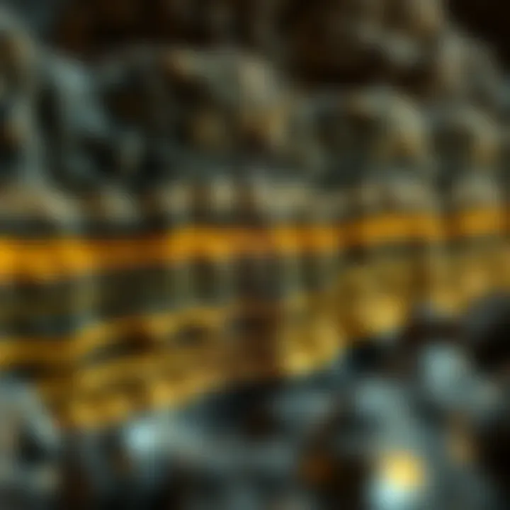 Geological cross-section illustrating gold deposits and mineral layers