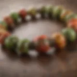 Close-up view of unakite bracelet showcasing its vibrant colors and patterns