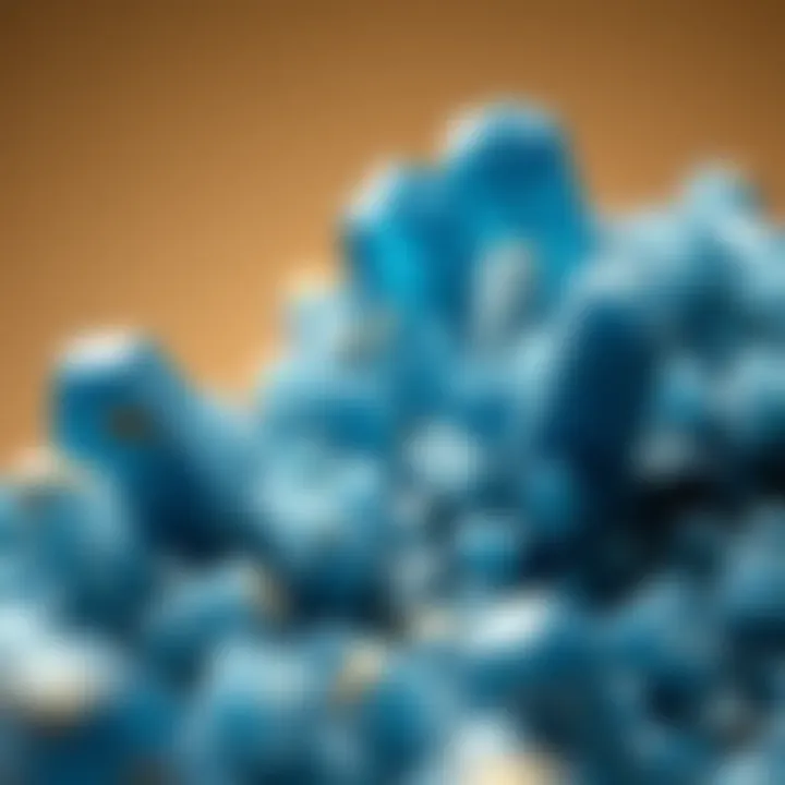 A close-up view of kyanite crystals with their striking blue hues and unique formations