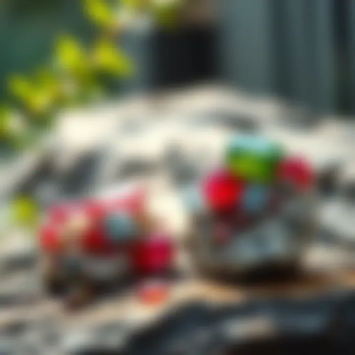 A serene display of minerals highlighting both ruby fuchsite and kyanite in a natural setting