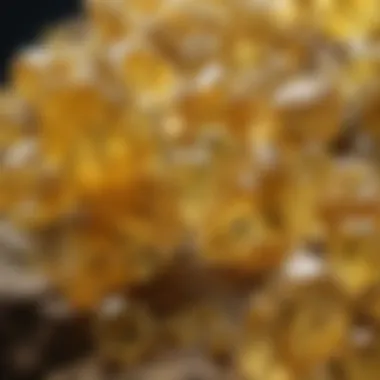 Vibrant Yellow Apatite Crystals Close-up view of yellow apatite crystals showcasing their vibrant color and transparency.