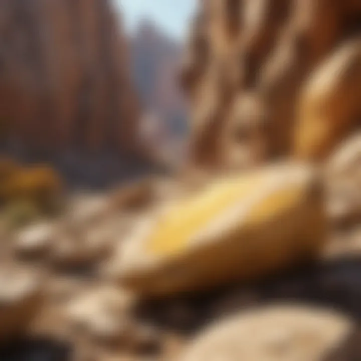 Geological formation featuring yellow-tinted rocks under natural sunlight.