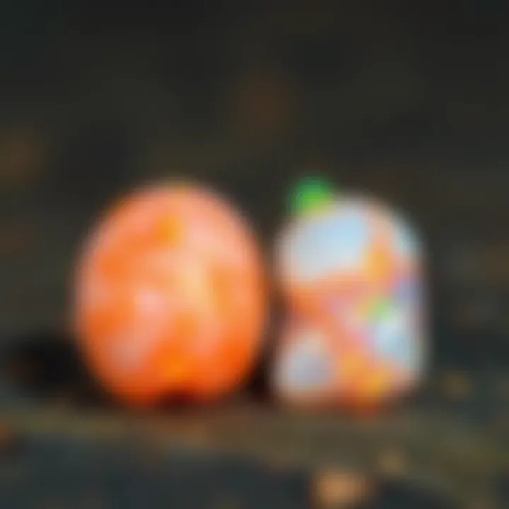 Comparison of high-quality fire opals with lesser specimens