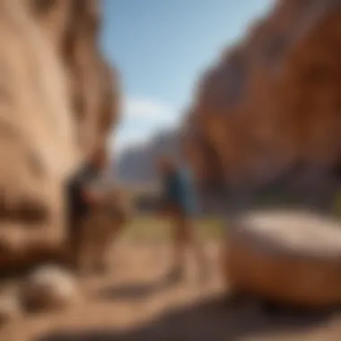 An enthusiast examining Flintstone Rock in a natural setting