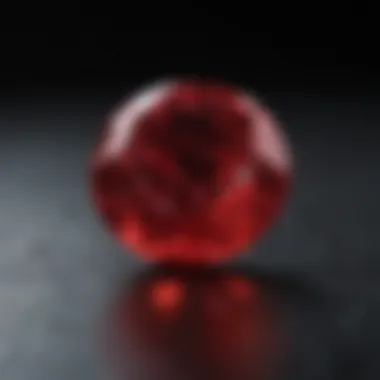 A striking ruby highlighting its intense red color and lustrous surface.