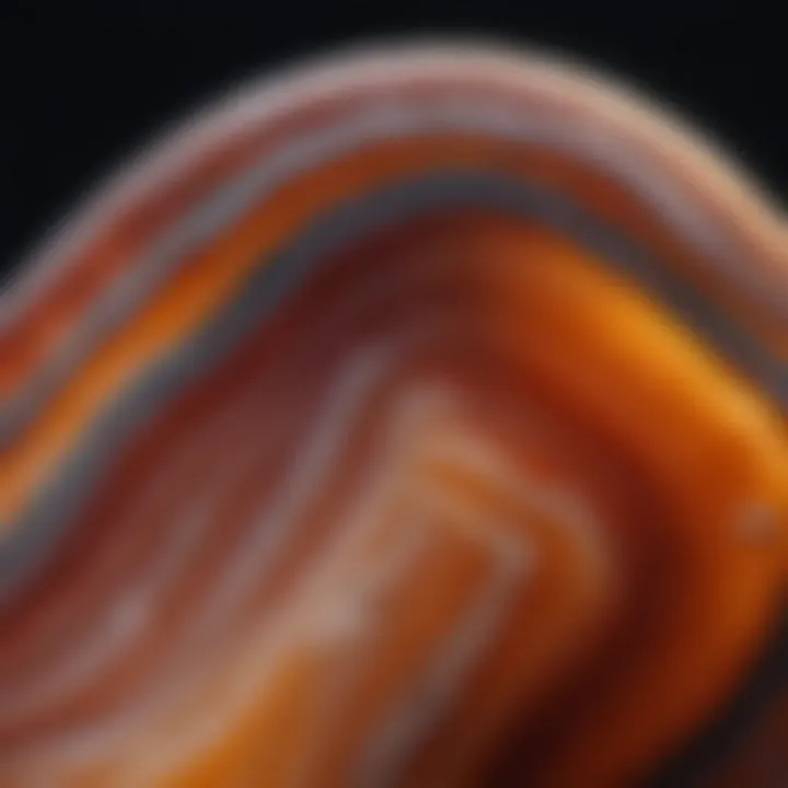 Close-up of a polished agate stone showcasing its smooth texture.