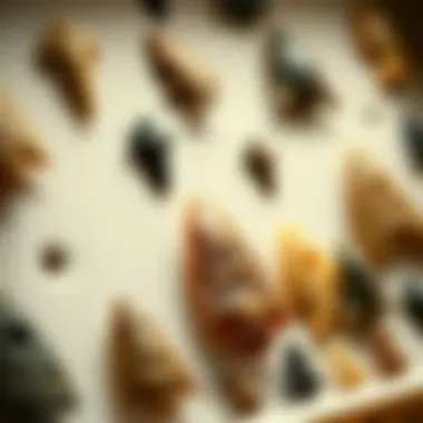 Intricate Details of Arrowhead Designs Close-up of various arrowheads arranged in a beautifully designed display case