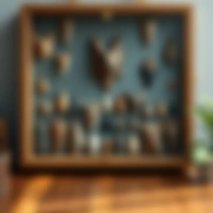 Modern Aesthetics in Arrowhead Preservation Creative arrangement of arrowheads in a modern-style hanging case