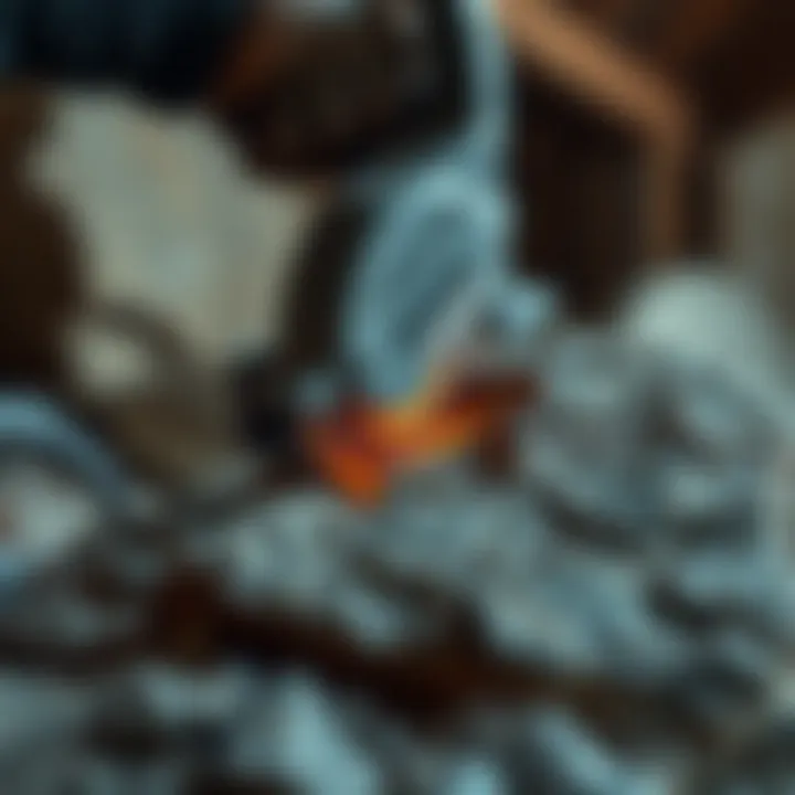 Rock saw in action, cutting through a large geological specimen