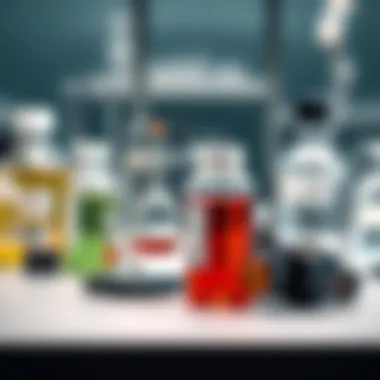 Chemical Testing for Copper Identification Chemical testing setup with reagents used for copper identification.