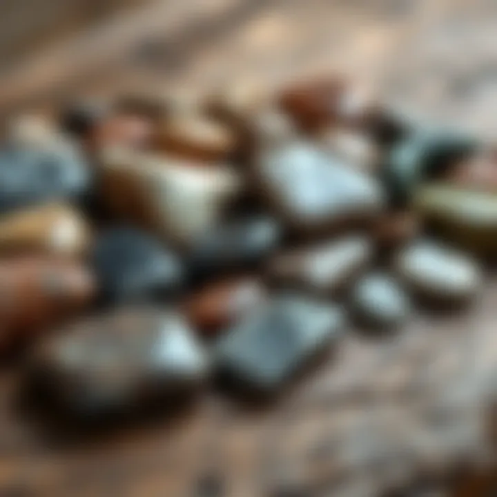 An array of polished stones placed on natural wood, highlighting their glossy finishes.