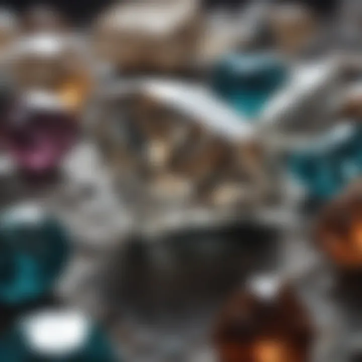 Close-up of a genuine diamond alongside similar gemstones