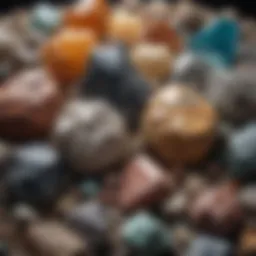 Close-up view of various mineral specimens showcasing distinct textures.