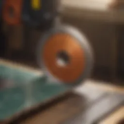 Close-up of a lapidary slab saw blade cutting through a gemstone