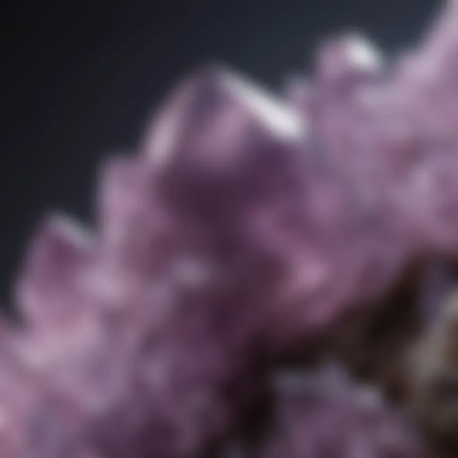 A close-up view of a light purple crystal showcasing its unique texture and clarity