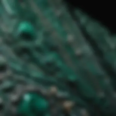 Close-up of malachite stone showcasing its unique green patterns.