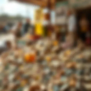 An overview of a market stall filled with various tumbled stones and crystals, attracting collectors and enthusiasts.