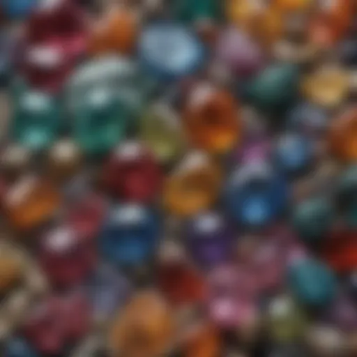 Close-up view of various gemstones showcasing their unique colors and textures