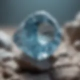 Close-up of a pale blue gemstone exhibiting natural brilliance