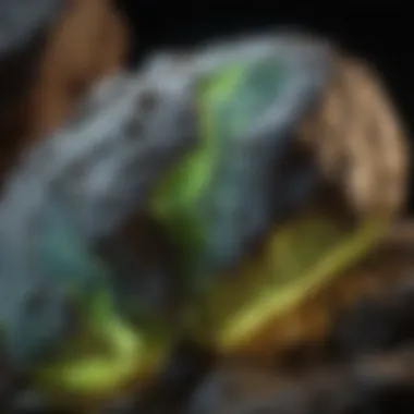 Close-Up of Glowing Phosphorescent Rock A stunning close-up of a phosphorescent rock glowing in the dark