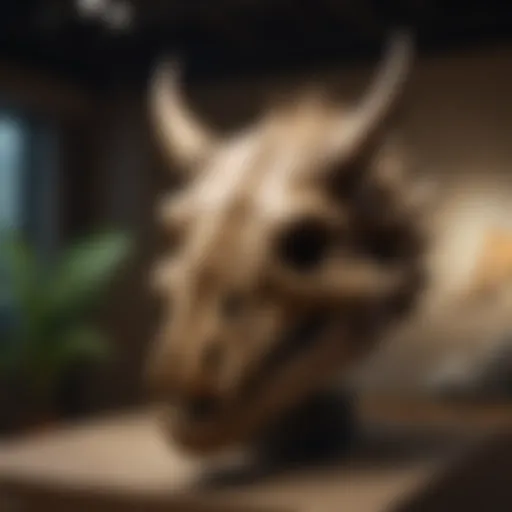 An exquisite Triceratops skull displayed prominently in a fossil exhibit.