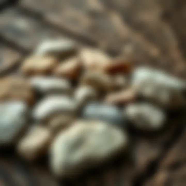 A collection of Petoskey stones displayed on a rustic wooden surface