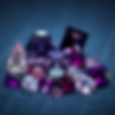 Diverse Purple Gemstone Collection: A Collector's Dream A collection of various purple gemstones displayed elegantly on a velvet background.