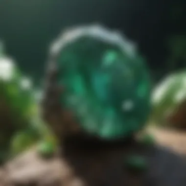 Exquisite Green Emerald Vibrant green emerald with intricate details under sunlight