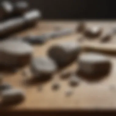 Tools Utilized for Stone Identification Essential tools for identifying raw stones on a wooden surface