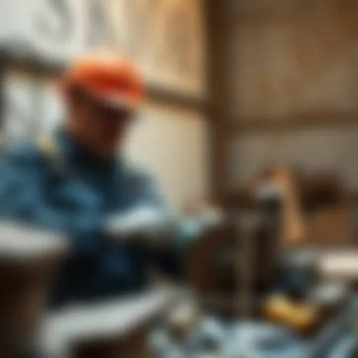 An expert demonstrating the proper technique for using a rock grinder tool safely, emphasizing safety gear and posture