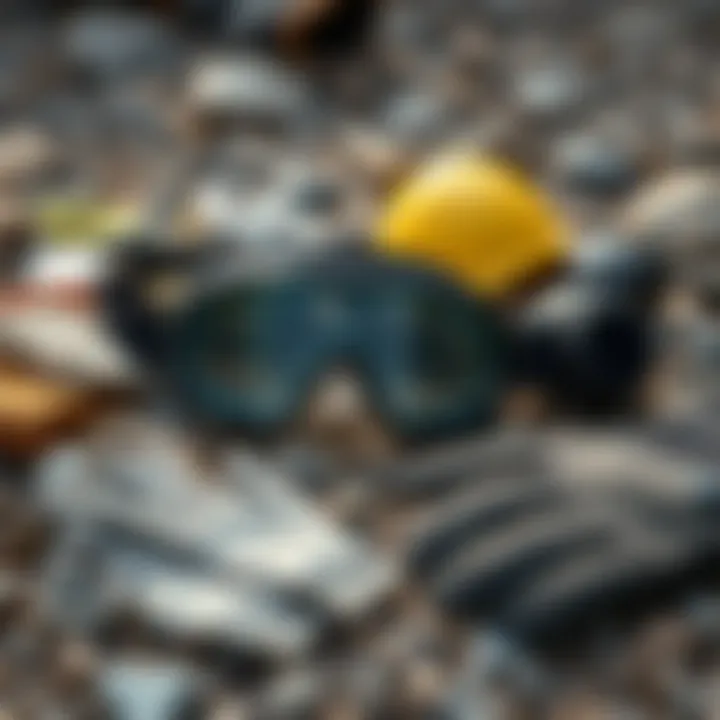 Essential Safety Gear for Rockhounding An assortment of safety gear including gloves and goggles laid out.