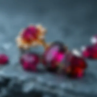An elegant display of polished rubies set in exquisite jewelry designs.