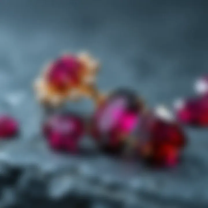 An elegant display of polished rubies set in exquisite jewelry designs.