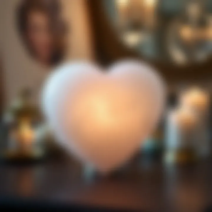 Selenite heart crystal placed in a decorative setting