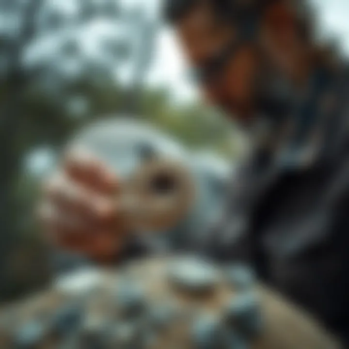 Engagement with Stigmaria Fossils Collector examining a Stigmaria fossil in a natural setting