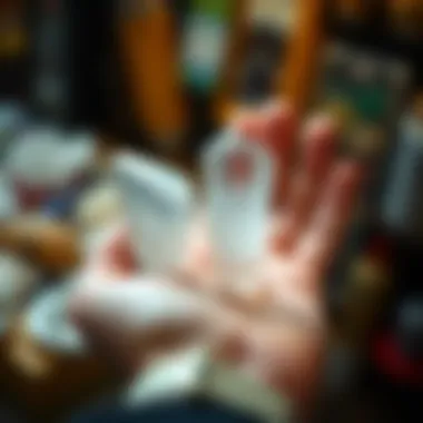 A close-up of a hand holding a crystal, symbolizing customer engagement and education.