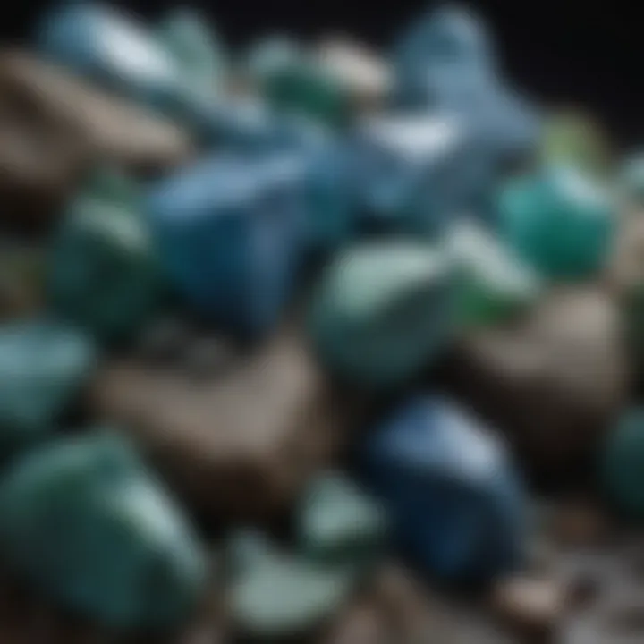 Artistic display of blue and green minerals emphasizing their cultural significance