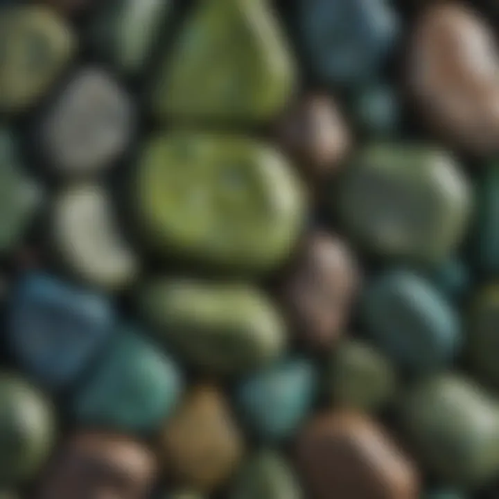 Glistening green rocks found in a natural setting, highlighting their vibrant colors