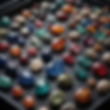 Curated Display of Mini Gemstones A beautifully curated display of various mini gemstones in an elegant collector's case.